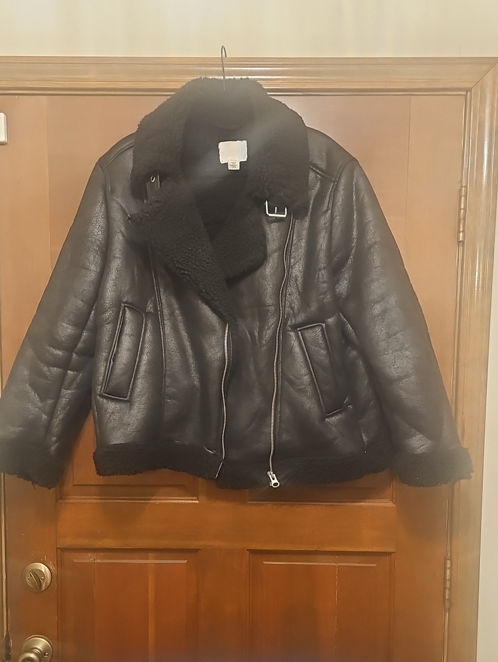 H&M Black Faux-Shearling Aviator Jacket - Women